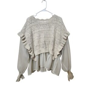 COCOBLEU NEW YORK Womens XXXLarge Cream Ruffle Knit Chiffon Layered Sweater 3X